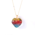 Colorful heart crystal pendant necklace with golden wavy edges and gradient stone texture - Gold Edge Rainbow 1 Heart 30mm - Pendant Only