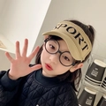 Beige knitted sun visor hat for kids with sports embroidery and adjustable open-top design - Kids / Khaki