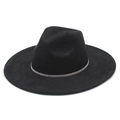 Classic black wide-brim fedora hat with a sparkling rhinestone band on a white background - Black (Suede)