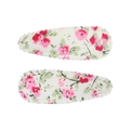 Lot de deux barrettes à cheveux en tissu imprimé floral rose et bords festonnés - Barrette en Tissu Douce (Lot de 2) / Crème-Fleurs Rouge Rose