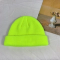 Neon green knitted beanie hat with turn-up cuff design for autumn and winter outdoor warmth - One Size / Neon Yellow