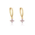 Golden geometric flower earrings with purple zircons and lavender floral charms - Gold Purple Zirconia