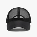 Classic all-black trucker hat with breathable mesh back and solid fabric visor - Black