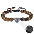 Brown tiger eye beaded bracelet with heart pendant and 100 languages projection - 8MM-Tiger Eye