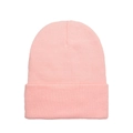 Pink knitted beanie hat in a soft pastel shade with a wide folded cuff design - Kids / Pink