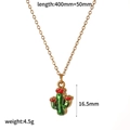 Golden stainless steel cactus necklace with green enamel and 16.5mm red flower pendant - Gold Cactus Necklace Style (TN60541)