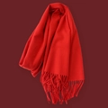 Detail of red winter knit scarf with fringe edge, soft cashmere texture close-up - Bright Red (Tassel Style)
