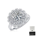 Anillo de flor de moissanita en oro blanco de 18K con certificado GRA y caja de regalo - Tamaño Abierto Ajustable (Cobre Plateado) / Moissanita de 2 Quilates (Con Caja y Certificado)