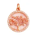 Rose gold Tree of Life pendant with pink enamel background and sparkling crystals - Hollow Tree of Life-Rose Gold