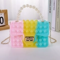 Pink yellow green gradient silicone crossbody bag with pearls and bubble texture - Large / Large Pink-Green Gradient