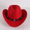 Roter Western Cowboyhut mit schwarzem Lederband, Türkissteinen und Silbernieten - M (56-58cm) / Rot