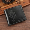 Men's bifold wallet in black faux leather with cowboy embossing and white stitching - Black