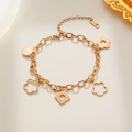 Gouden titanium stalen armband met Lucky-hanger en holle bloemenbedeltjes - Roségoud