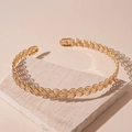 Detailed macro shot of a golden wavy open choker with layered hollow weave textures - Gold