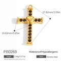 Gold stainless steel cross heart pendant with black gemstone and size specifications - Gold Stainless Steel Inlaid Black Gem Heart Cross Pendant (PJ93269)