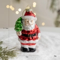 Christmas Santa Claus glass ornament holding mini tree, 11.5cm height festive decoration - Santa Claus