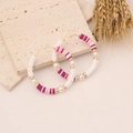Bohemian large hoop earrings with colorful clay heishi beads and pearls on stone surface - 2# Mixed Pink