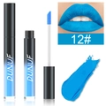 Rouge à lèvres liquide mat bleu avec applicateur et résultat maquillage sur les lèvres - 12#