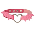Pink bat wings choker with heart ring buckle and adjustable snap buttons for cosplay - Pink Wings Rose and Pink Spliced PU Choker