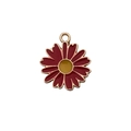 Red daisy flower charm with gold metal frame and yellow center for DIY jewelry making - Daisy Style (14779)