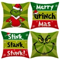 Grinch themed Christmas cushion cover set with festive holiday character print - Green Themed Illustration Style (XP017) / 4 Pieces/Pack (45x45cm)
