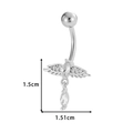 Silver stainless steel belly ring featuring a zircon inlaid cross with wings and dimensions - Angel Wings Cross (0168-5#) / Silver