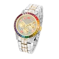 Luxury iced out gold watch with rainbow gemstone bezel and full diamond strap for men - Two-Tone Gold Rainbow Diamond