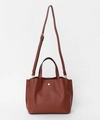Minimalist dark caramel brown PU leather tote bag with top handles and shoulder strap - Burgundy