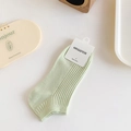 Light green cotton rib-knit ankle socks with vertical stripes and minimalist brand tag - One Size / Green