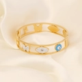 Brazalete de acero dorado con mariposa, ojo turco de esmalte azul y circonitas brillantes - Estilo de Ojo de la Suerte Mariposa Hueca (2#)