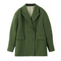 Dark green double-breasted blazer for women with classic lapels and flap pockets - S / Green