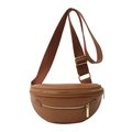 Brown lychee leather fanny pack with golden zippers and adjustable canvas strap - Brown