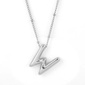 Puffy letter W pendant necklace in polished silver stainless steel for women - Silver - W