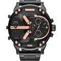 Men's large dial quartz watch with black stainless steel strap and four time zones - 7312 Rose Gold Black Steel Band