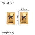 18K gold plated geometric rectangular earrings with black bow detail and pleated texture - Bowknot Black Accent Style (NB-E1473)