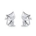 S925 sterling silver cat stud earrings featuring sparkling zircon eyes on white background - Silver Sitting Cat Style (SE107-P)