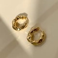 Detailed view of golden hoop earrings featuring a unique hammered irregular texture finish - Gold Irregular Hammered Texture Hoop (A46 Gold)