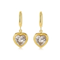 Elegant gold heart earrings with sparkling cubic zirconia crystals on white background - Gold White Heart Stone