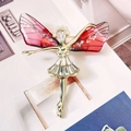 Elegant gold-tone ballerina brooch featuring red translucent fairy wings and rhinestones - Pink