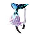 Detailed view of sequined mermaid tail headband with seashell and starfish - Dark Green