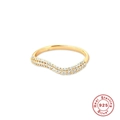 S925 sterling silver gold wave ring with triple row of white zircon stones - Wave Pave Size 6