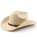 Dettaglio cappello da cowboy beige in feltro con cinturino in pelle nera e fibbia dorata - M (56-58cm) / Cammello Chiaro