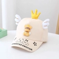 Beige kids cotton baseball cap featuring a yellow 3D crown and white side wings - Beige Crown Wings