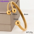 Adjustable twisted cable cuff bracelet in gold finish with 10mm and 12mm ball ends - Triple Bead End (6mm Gauge) / Gold (KB185215-XY)