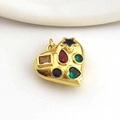 Macro shot of 18k gold heart pendant with colorful mixed-shape crystals for DIY jewelry - 09-Heart Shape Multicolored Stones