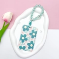 Flower pattern card holder with light blue beaded wristlet chain and star pendant - Star Bracelet (Lake Blue) / Green Pink