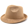 Classic camel faux suede fedora hat with a pinched crown and stitched brim for unisex wear - M (56-58cm) / Suede Camel