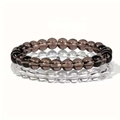 Ensemble de bracelets extensibles en perles de cristal gris fumé et clair de 8 mm - Quartz Clair + Quartz Café (Imitation)