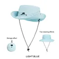 Light blue quick-dry sun hat with adjustable cord and compact foldable storage design - One Size (54-58cm) / Light Blue