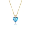 S925 Silber Goldkette mit herzförmigem blauem Edelstein und Zirkonia-Anhänger - Dezember - Himmelblaues Herz
